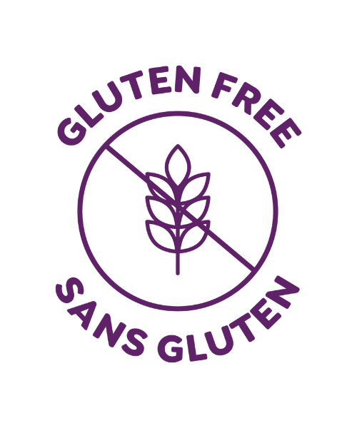 Nutes purple gluten free icon with a wheat graphic in the middle