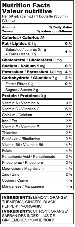 root shot cold-pressed juice nutrition facts label