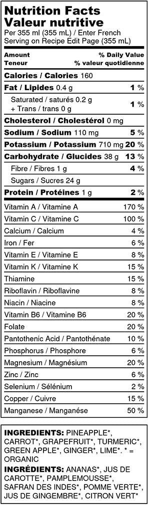 calming flame cold-pressed juice nutrition facts label