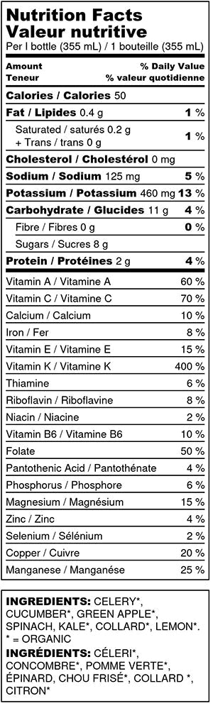 electric green cold-pressed juice nutrition facts label