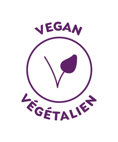 Nutes purple vegan icon with a plant stem and leaf graphic in the middle