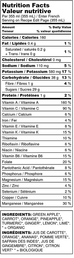 candle cold-pressed juice nutrition facts label