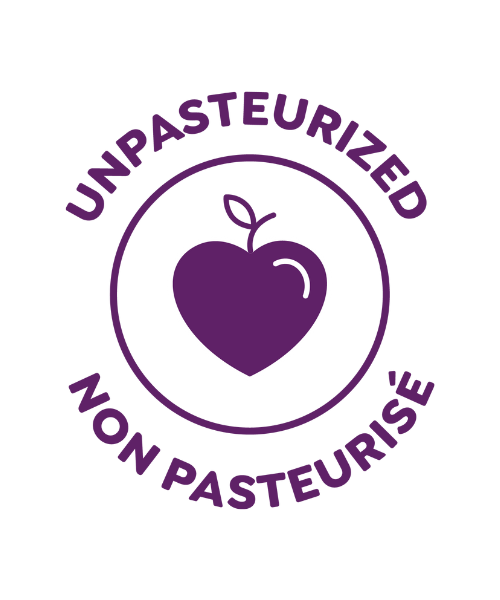 Nutes purple unpasteurized icon with an apple graphic in the middle